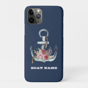 Case-Mate iPhone Case Nom de bateau d'ancre florale nautique bleu marine