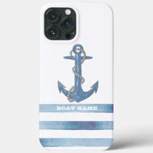 Case-Mate iPhone Case Nom de bateau nautique,Ancre,Corde,Rayes bleu clai