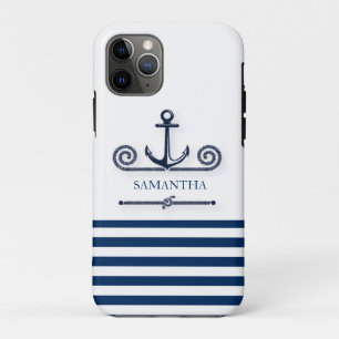 Case-Mate iPhone Case Nom de bateau nautique, Ancre, Corde, Rayures bleu