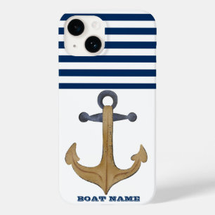 Coque Case-Mate iPhone Nom de bateau nautique, Rayure bleu marine d'ancre