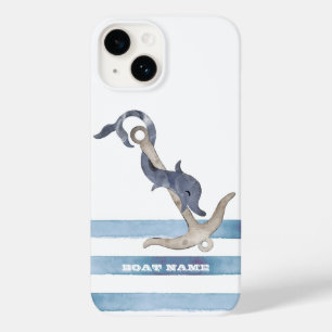 Coque Case-Mate iPhone Nom de bateau nautique, rayures de dauphin d'ancre