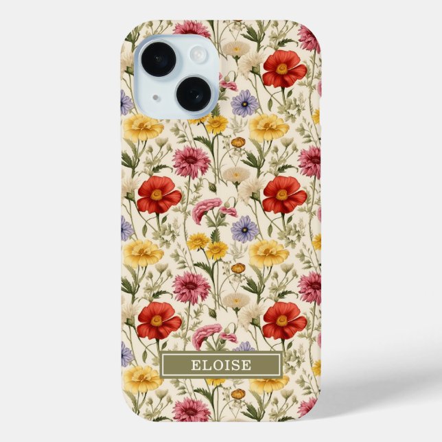 Coques Case-Mate iPhone Nom de Belle Fleur Sauvage Botanique Aquarelle (Verso)