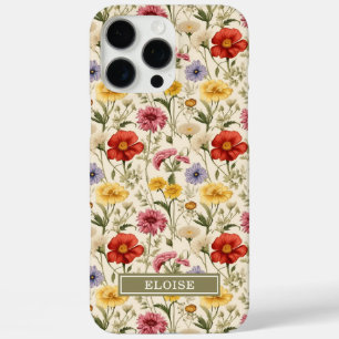 Coque iPhone 16 Pro Max Nom de Belle Fleur Sauvage Botanique Aquarelle