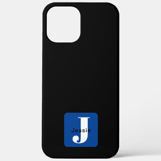 Coques Case-Mate iPhone Nom de boîte arrondie & monogramme | Noir Blanc &  (Verso)