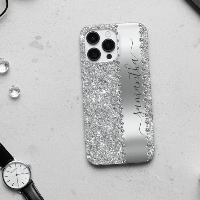 Coques Case-Mate iPhone Nom de calligraphie à paillettes Faux Diamant Arge (Créateur téléchargé)