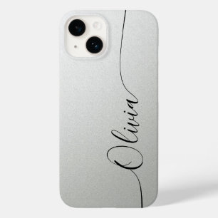 Coque Case-Mate iPhone Nom de calligraphie élégante scintillement argenté