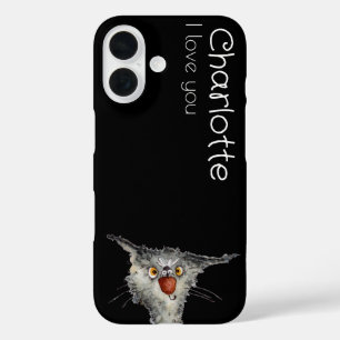 Coque Pour iPhone 16 Nom de chats de caricature noir mignon