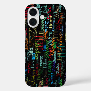 Coque Pour iPhone 16 Nom de couleur partout. Noir personnalisé