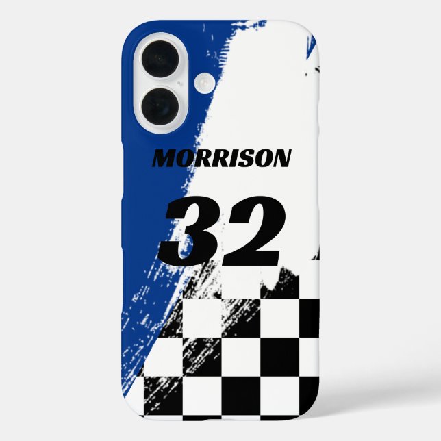 Coques Case-Mate iPhone Nom de course Numéro Bleu Noir et Blanc  (Verso)