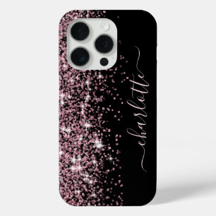 Coque Case-Mate iPhone Nom de fille rose pailleté scintillant bordure noi