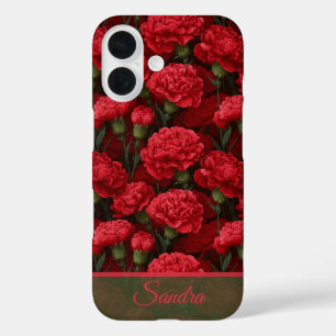 Coque Pour iPhone 16 Nom de fleur d'œillet de cadeau de Noël artistique