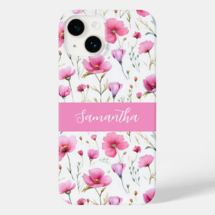 Coque Case-Mate iPhone Nom de fleur sauvage à aquarelle rose