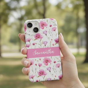 Coque Case-Mate iPhone Nom de fleur sauvage à aquarelle rose