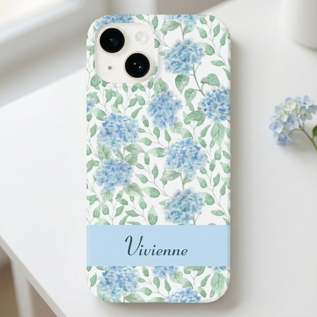 Coques Case-Mate iPhone Nom de fleur sauvage aquarelle bleu vert (Blue Green Watercolor Wildflower Name Phone Case)
