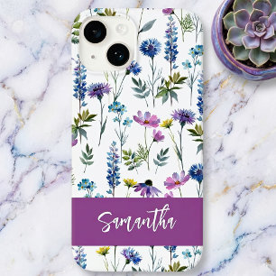 Coque Case-Mate iPhone Nom de fleur sauvage aquarelle bleu violet