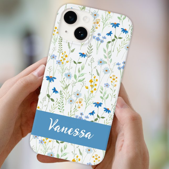 Coques Case-Mate iPhone Nom de fleur sauvage aquarelle bleue  (Créateur téléchargé)