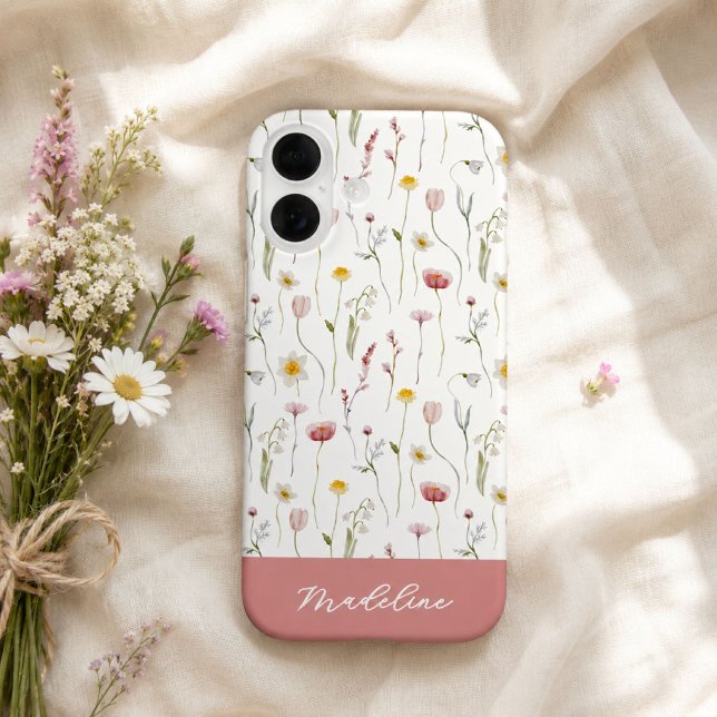 Coques Case-Mate iPhone Nom de fleur sauvage aquarelle rose poussiéreux (Créateur téléchargé)