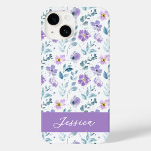 Coque Case-Mate iPhone Nom de fleur sauvage aquarelle violet vert