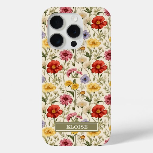 Coques Case-Mate iPhone Nom de jolie fleur sauvage botanique à l'aquarelle (Verso)