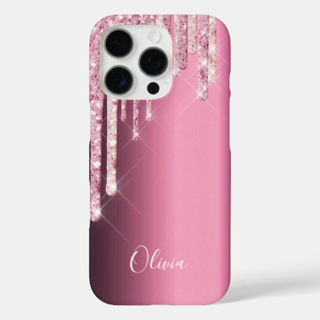 Coques Case-Mate iPhone Nom de la goutte de parties scintillant rose viole (Verso)