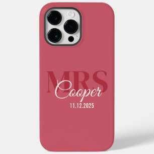 Coque Case-Mate iPhone Nom de la mariée avec Mariage Date Crimson Red Col