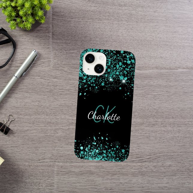 Coques Case-Mate iPhone Nom de la parties scintillant verte turquoise noir (Créateur téléchargé)