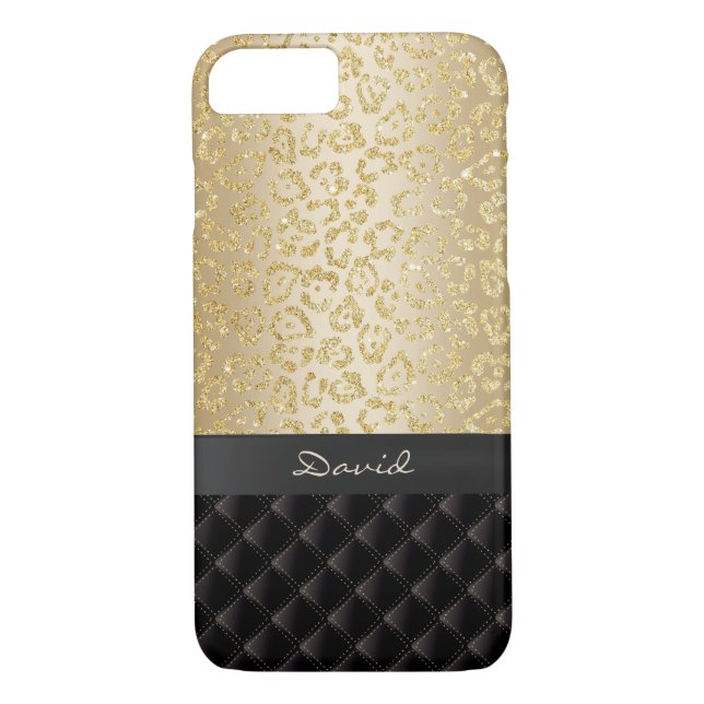 Coques Case-Mate iPhone Nom de luxe de coutume d'empreinte de léopard d'or (Dos)