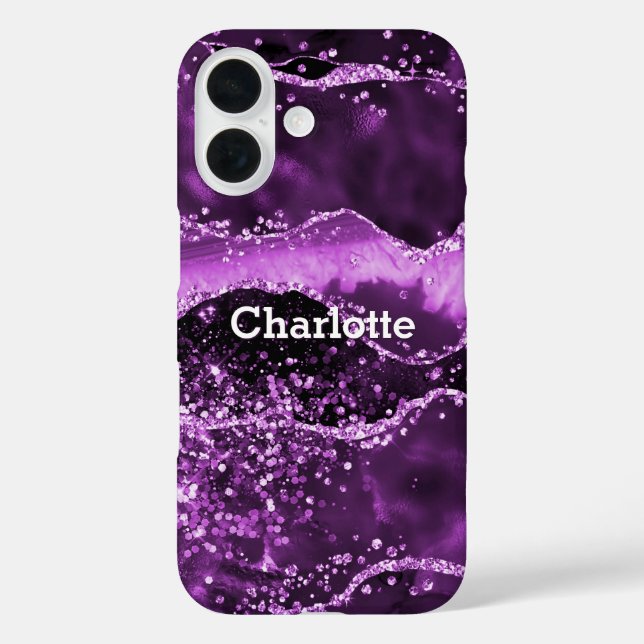 Coques Case-Mate iPhone Nom de marbre rose agate violet (Verso)