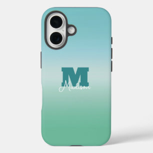 Coque Pour iPhone 16 Nom de monogramme à dégradé de eaux tropicales