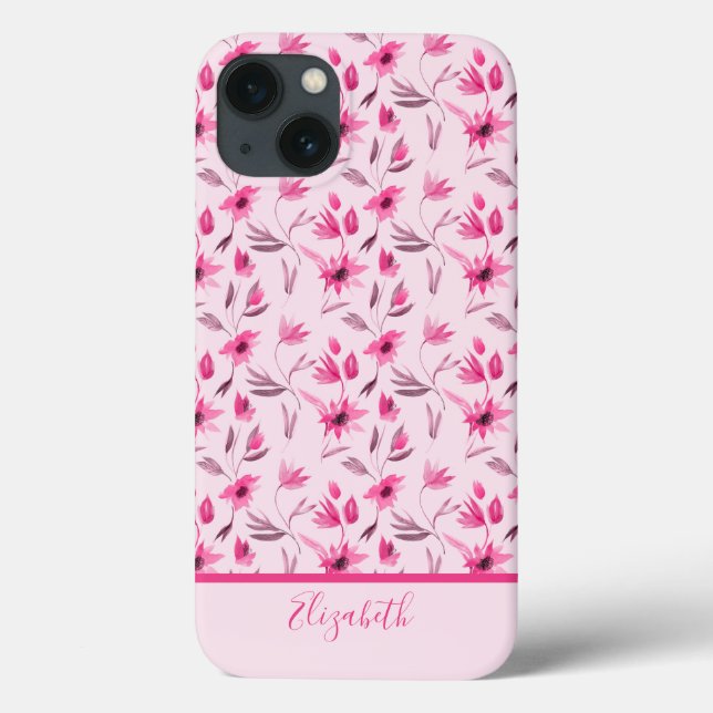 Coques Case-Mate iPhone Nom de monogramme écriture rose floral élégant ten (Verso)