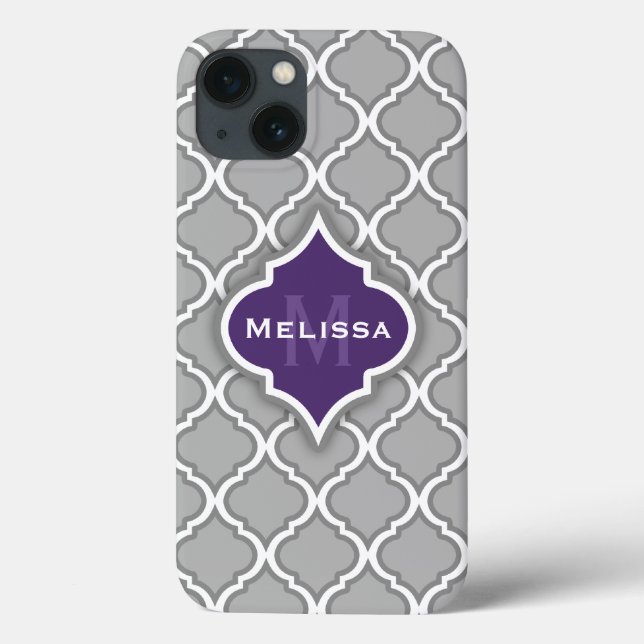 Coques Case-Mate iPhone Nom de monogramme élégant Motif marocain violet gr (Verso)
