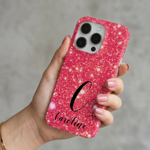 Coque Case-Mate iPhone Nom de monogramme glamour rose vif pailleté scinti
