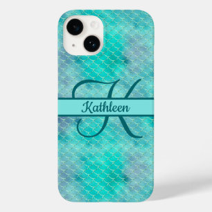 Coque Case-Mate iPhone Nom de monogramme initial Mermaid Blue Purple Gree