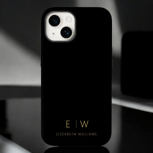 Coque Case-Mate iPhone Nom de monogramme minimaliste en or noir classique