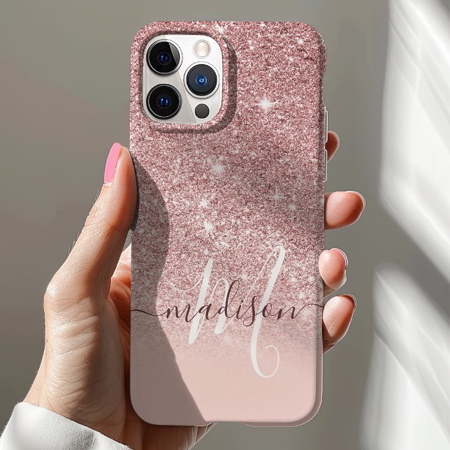 Coques Case-Mate iPhone Nom de monogramme pailleté rose gold féminin (Créateur téléchargé)