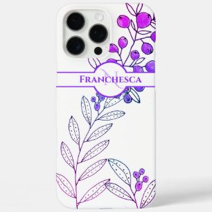 Coque iPhone 16 Pro Max Nom de monogramme personnalisé Feuilles Baies rose