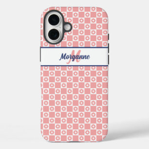 Coque Pour iPhone 16 Plus Nom de monogramme personnalisé Fleurs roses blanch