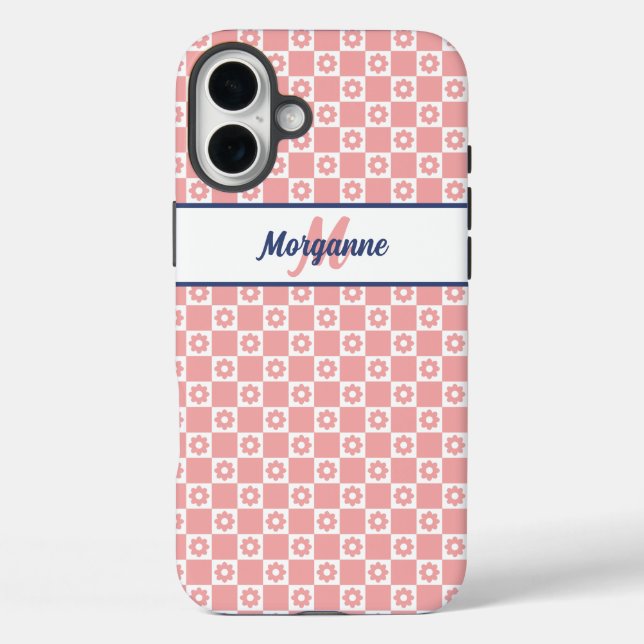 Coques Case-Mate iPhone Nom de monogramme personnalisé Fleurs roses blanch (Verso)