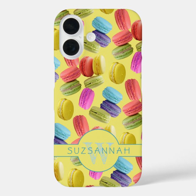 Coques Case-Mate iPhone Nom de monogramme Rainbow Macaron Motif de cookies (Verso)