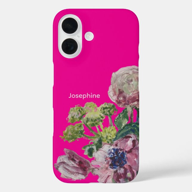 Coques Case-Mate iPhone Nom de monogramme rose chaud gras aquarelle floral (Verso)