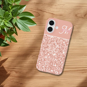Coque Pour iPhone 16 nom de monogramme tendance fille rose poudré scint