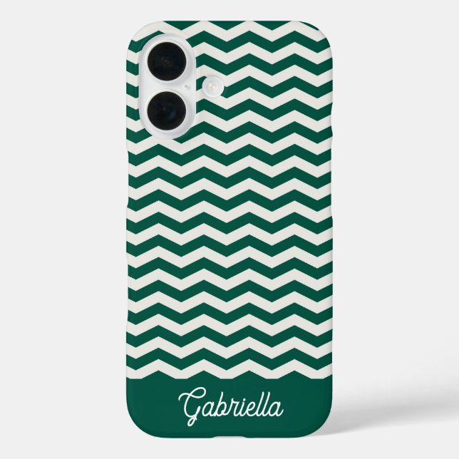Coques Case-Mate iPhone nom de motif à rayures zig zag Chevron vert sarcel (Verso)