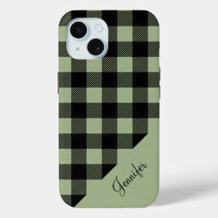 Coque Case-Mate iPhone Nom de motif carreaux plaid vert sauge moderne