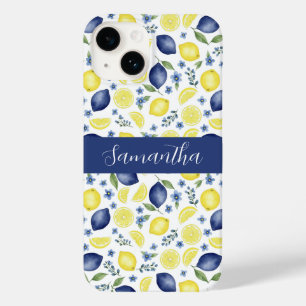 Coque Case-Mate iPhone Nom de motif de citron de pays français bleu