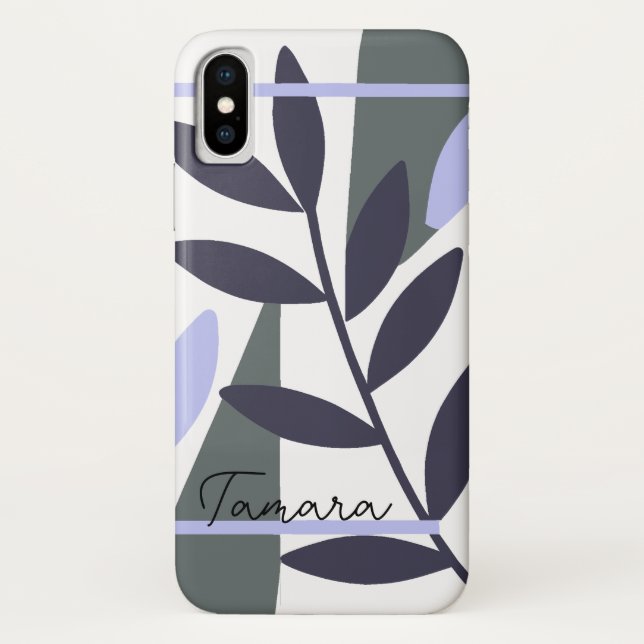 Coques Case-Mate iPhone Nom de motif de feuille florale abstraite moderne (Dos)
