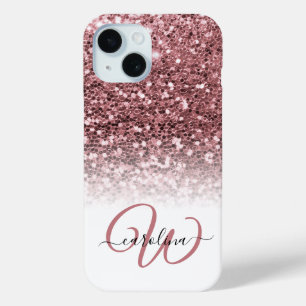 Coque Case-Mate iPhone Nom de parties scintillant de rose monogramme élég