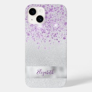 Coque Case-Mate iPhone Nom de parties scintillant violet argenté élégant