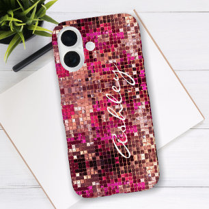 Coque Pour iPhone 16 Nom de script blanc sur paillettes
