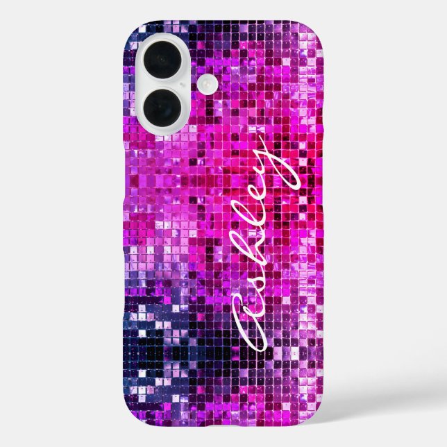 Coques Case-Mate iPhone Nom de script blanc sur Parties scintillant rose (Verso)