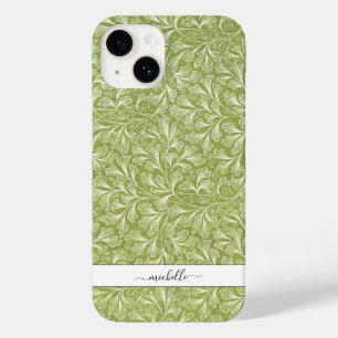 Coque Case-Mate iPhone Nom de script botanique vert élégant vintage